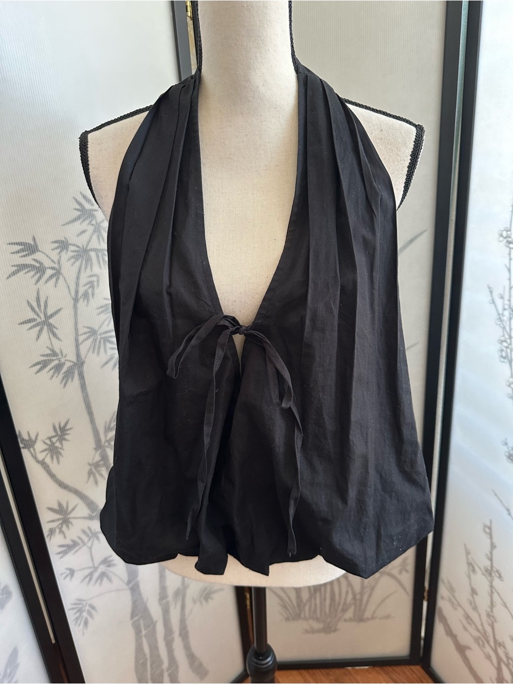 Free People Black Halter Tie-Front Blouse